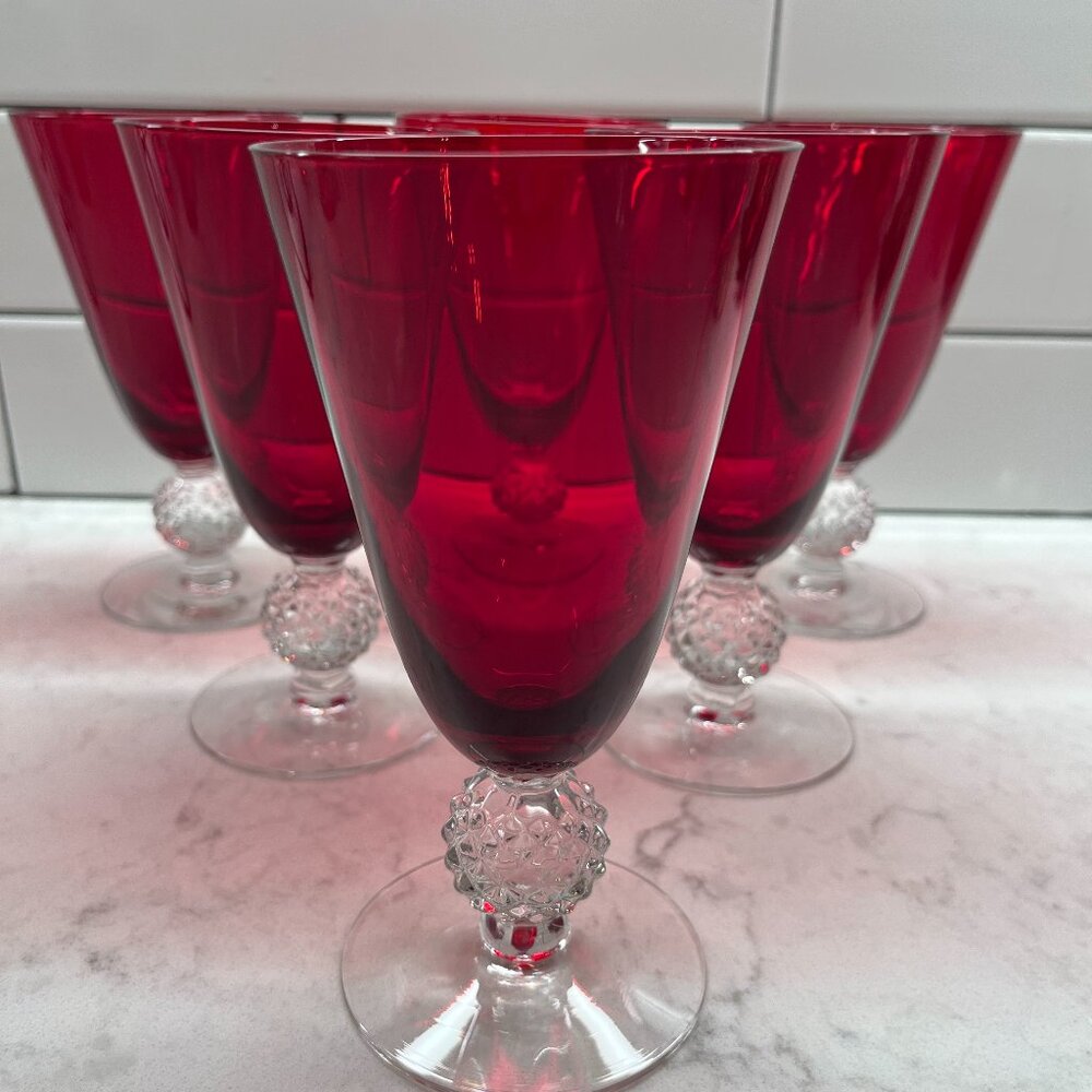 (6) Golf Ball Ruby Red 9 oz Footed Tumbler by Morgantown 6.25” h